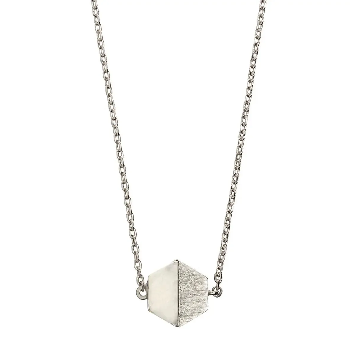 Hexagon with Stone Setting Necklace in Silver