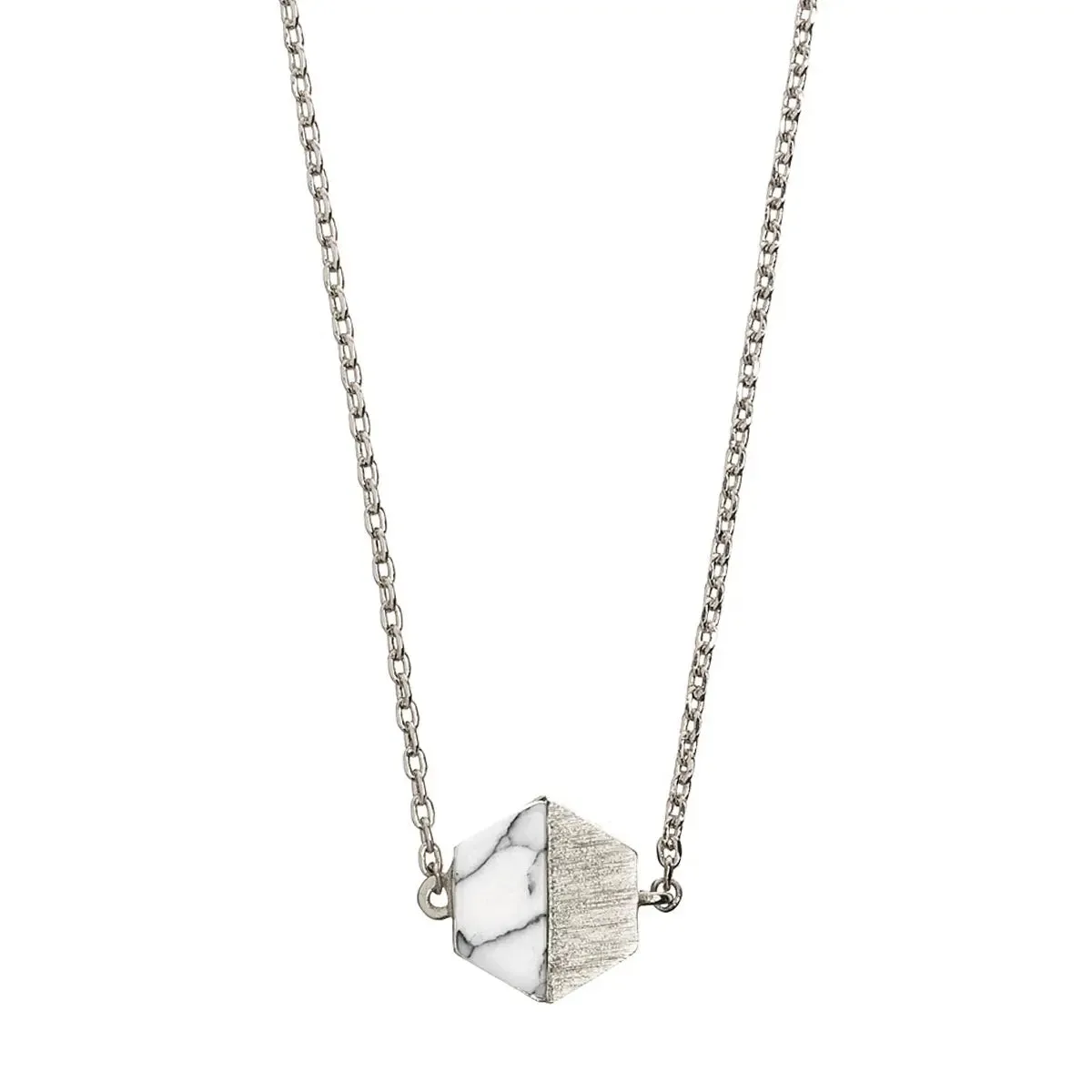 Hexagon with Stone Setting Necklace in Silver