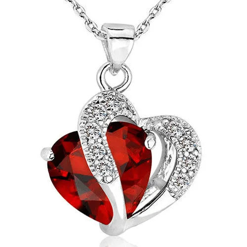Hot Women Lady Heart Crystal Silver Amethyst Pendant Necklace Jewelry for Lover Gift
