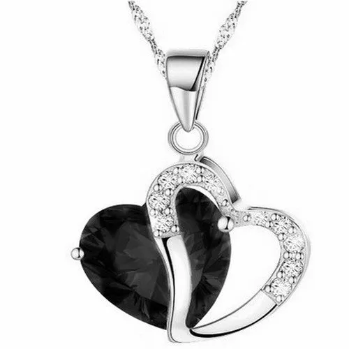 Hot Women Lady Heart Crystal Silver Amethyst Pendant Necklace Jewelry for Lover Gift