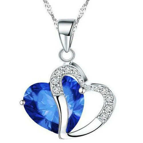 Hot Women Lady Heart Crystal Silver Amethyst Pendant Necklace Jewelry for Lover Gift