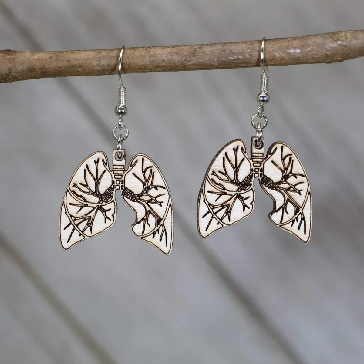 Human Lung Wooden Dangle Earrings by Cate's Concepts, LLC