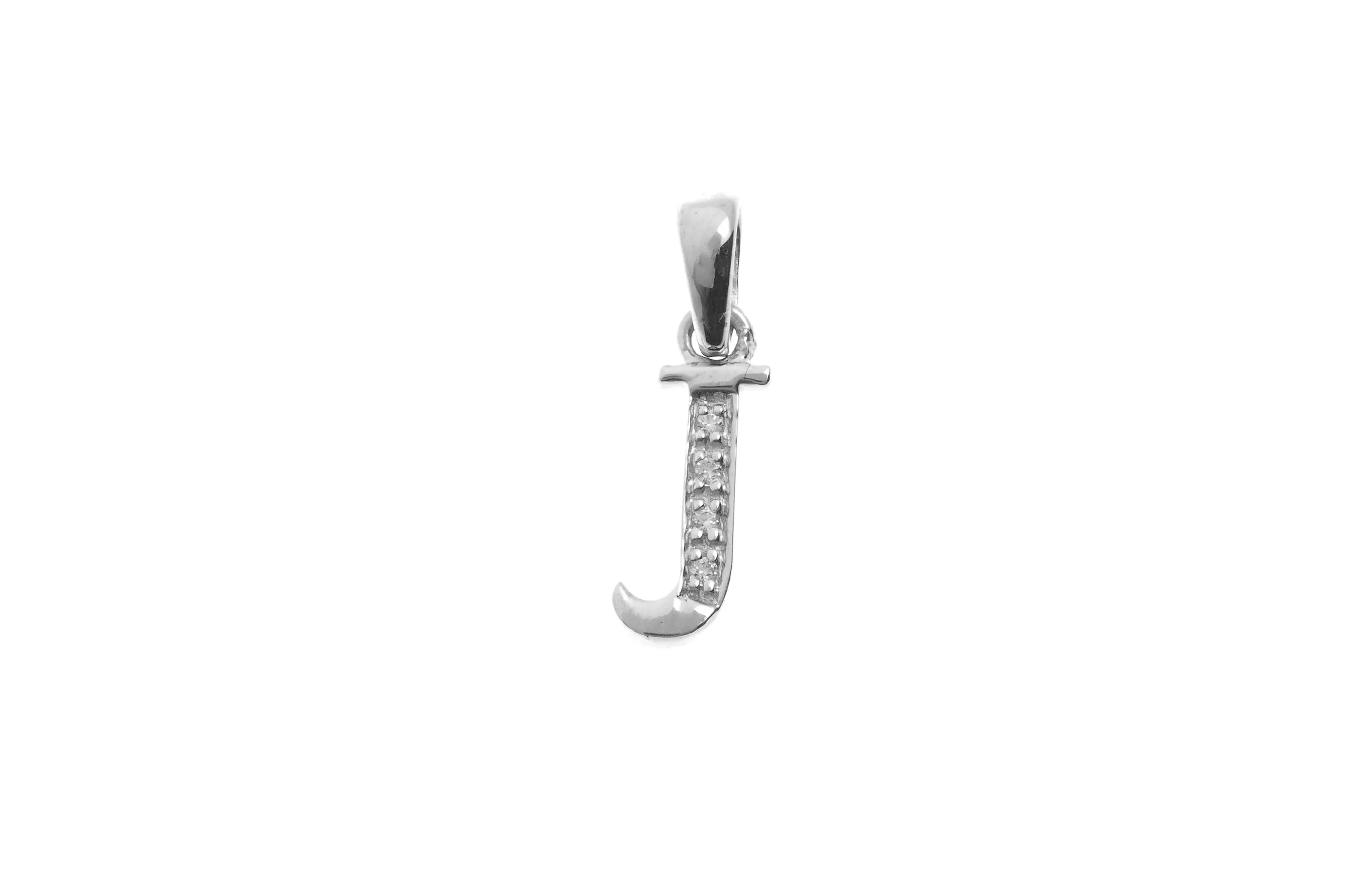'J' Initial Pendant 18ct White Gold Cubic Zirconia P900J