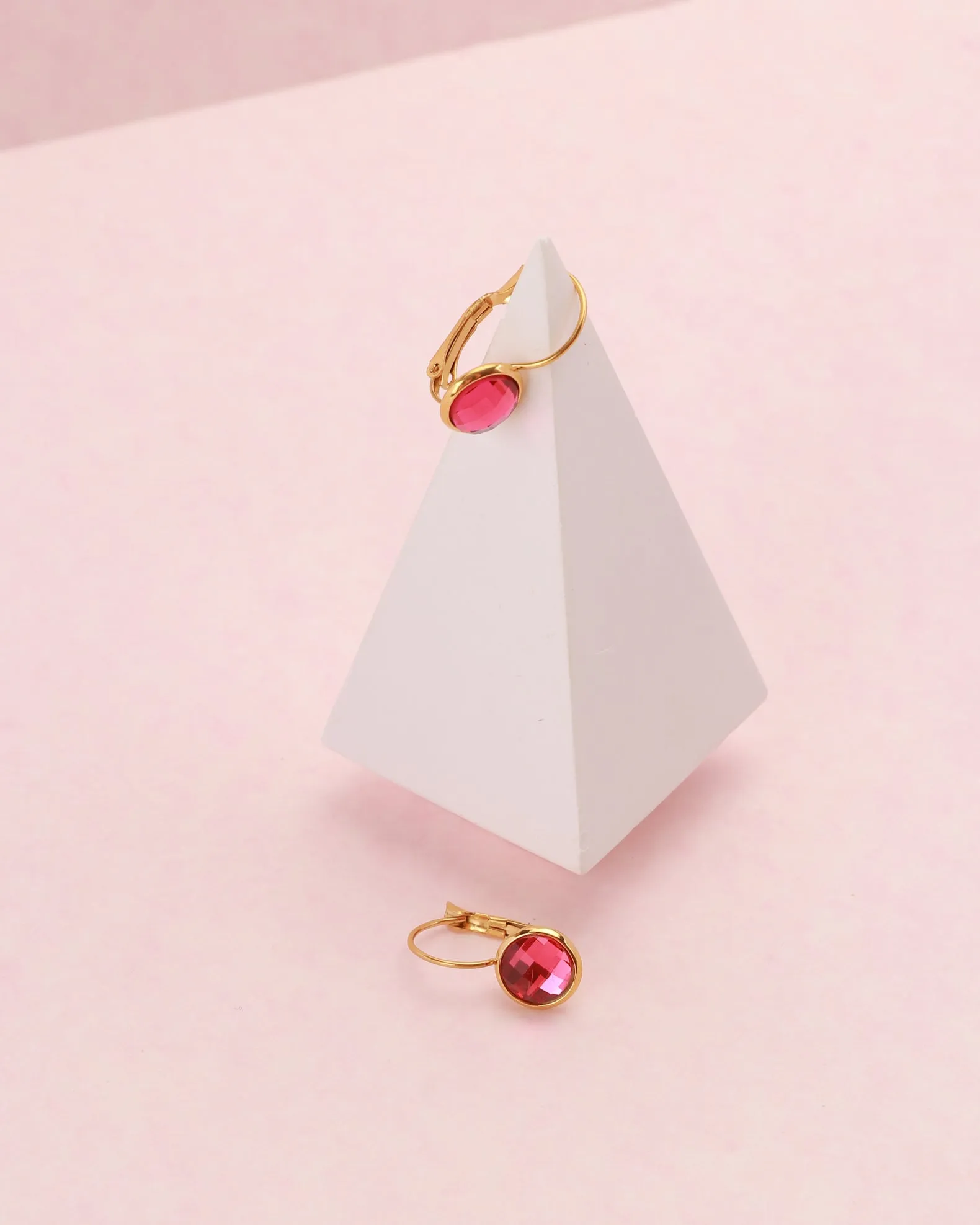 Jemima Pink Crystal Gold Earrings