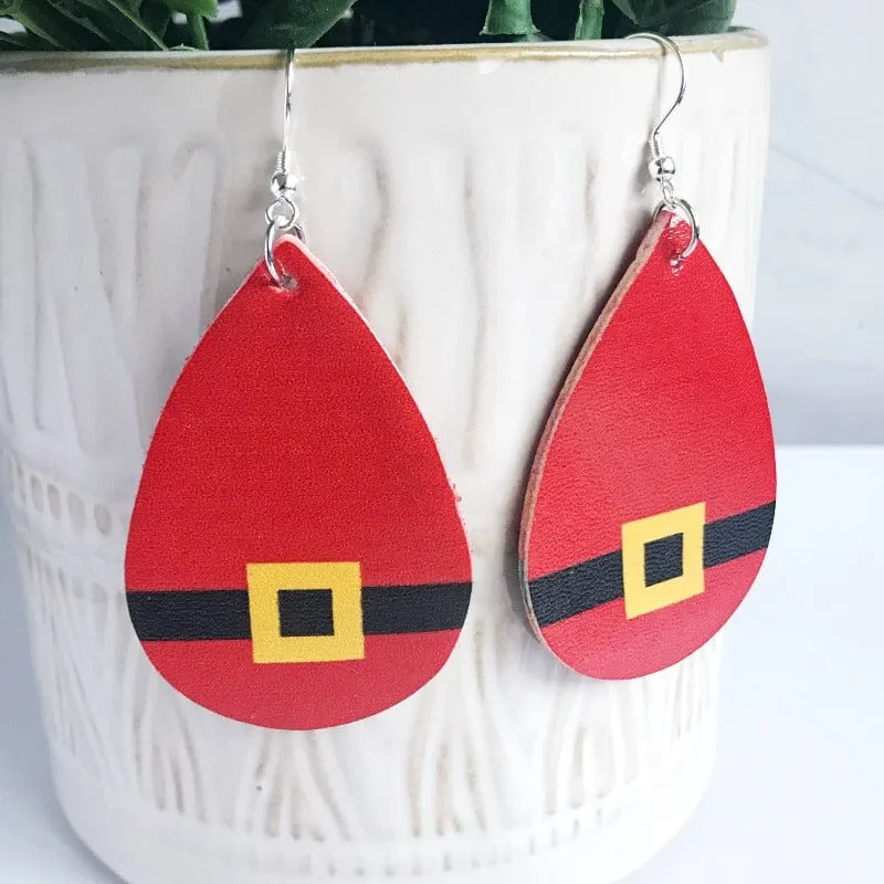 Joy :: Santa Suit Christmas Faux Leather Earrings