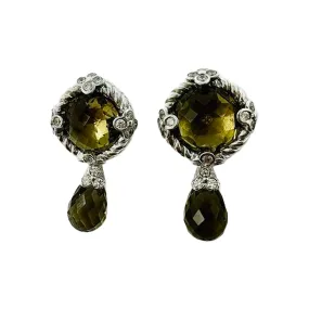 Judith Ripka Round Drop Earrings with  CZ  and Smoky Quartz