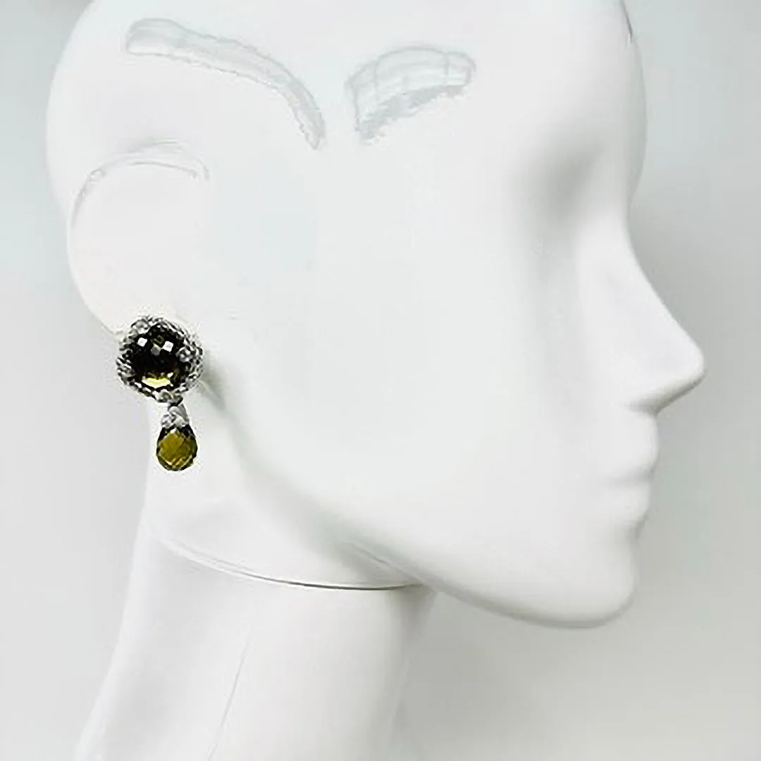 Judith Ripka Round Drop Earrings with  CZ  and Smoky Quartz