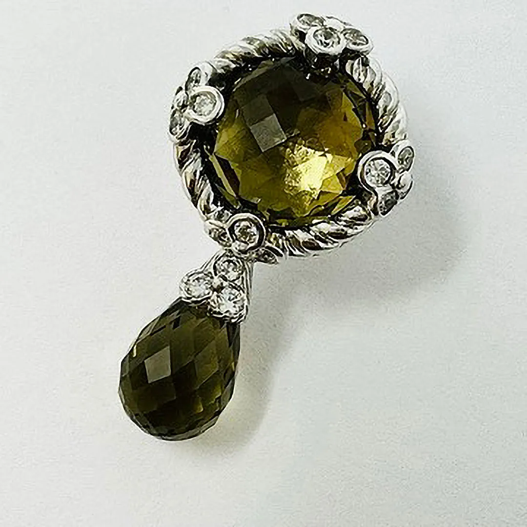 Judith Ripka Round Drop Earrings with  CZ  and Smoky Quartz