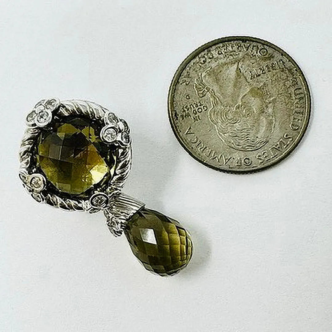 Judith Ripka Round Drop Earrings with  CZ  and Smoky Quartz