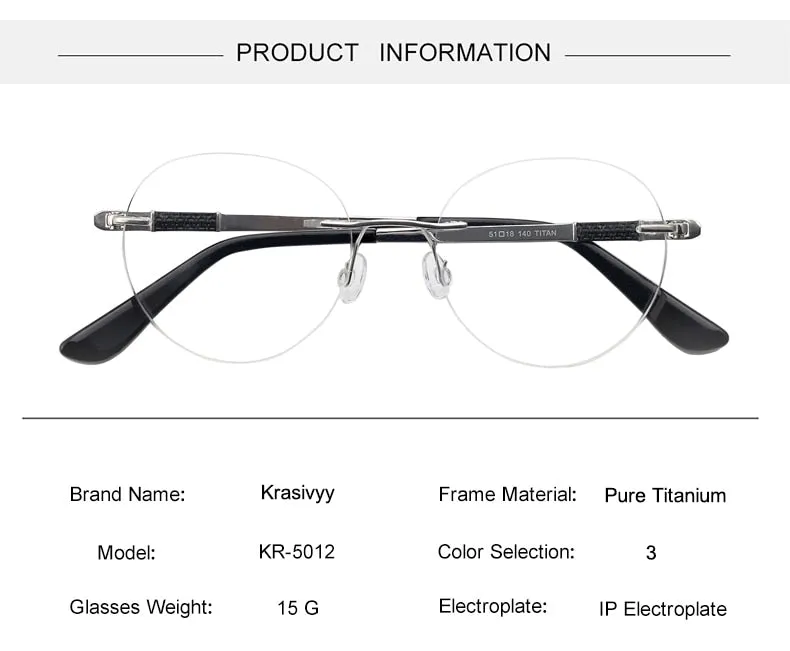 Krasivyy Unisex Rimless Round Screwless Titanium Rimless Eyeglasses Kr5012