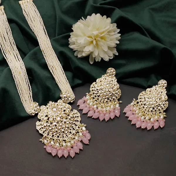 Kundan Pendant Pearl Necklace Earring Set (color option) - FS100139