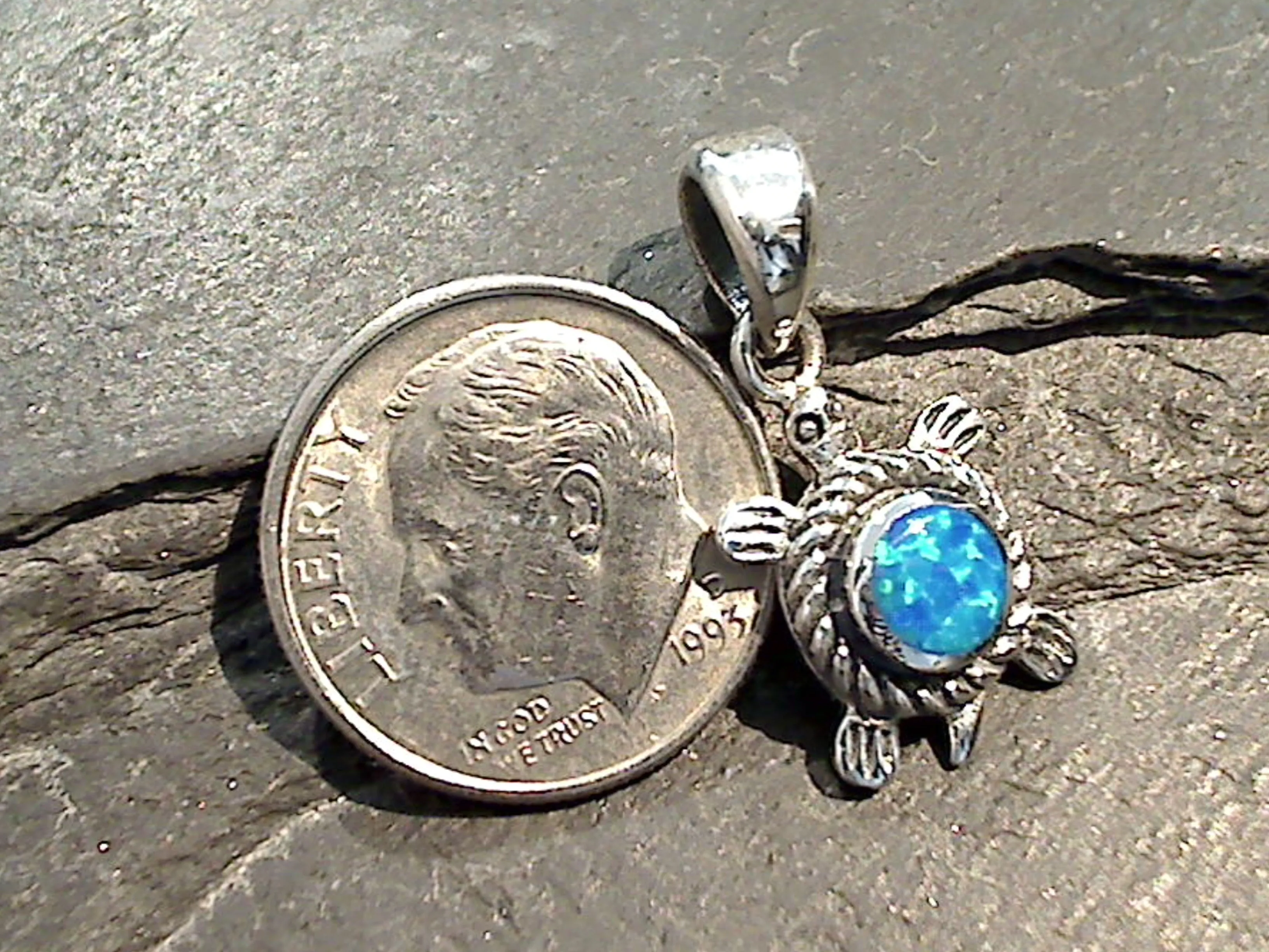 Lab Created Opal, Sterling Silver Small Turtle Pendant