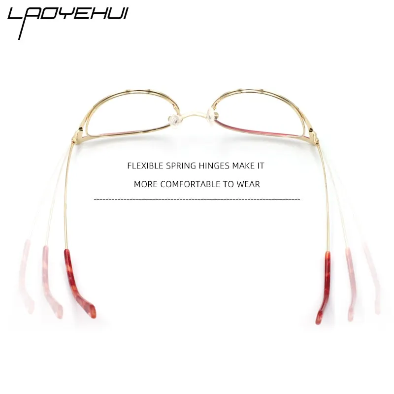 Laoyehui Women's Eyeglasses Cat Eye Alloy Reading Glasses Black White Green 9016