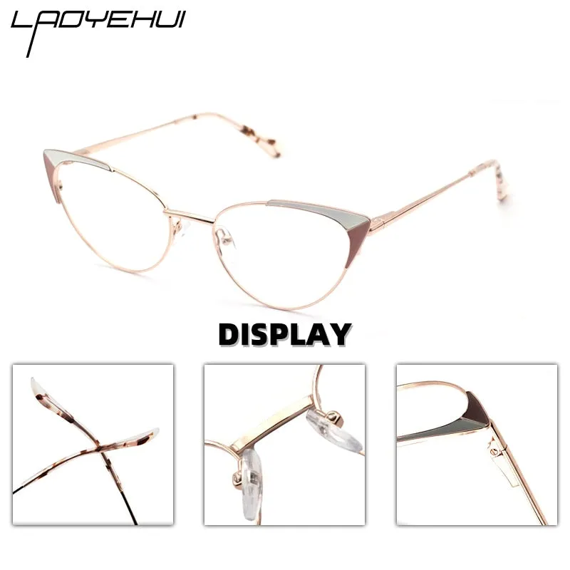 Laoyehui Women's Eyeglasses Cat Eye Reading Glasses Black Red Khaki