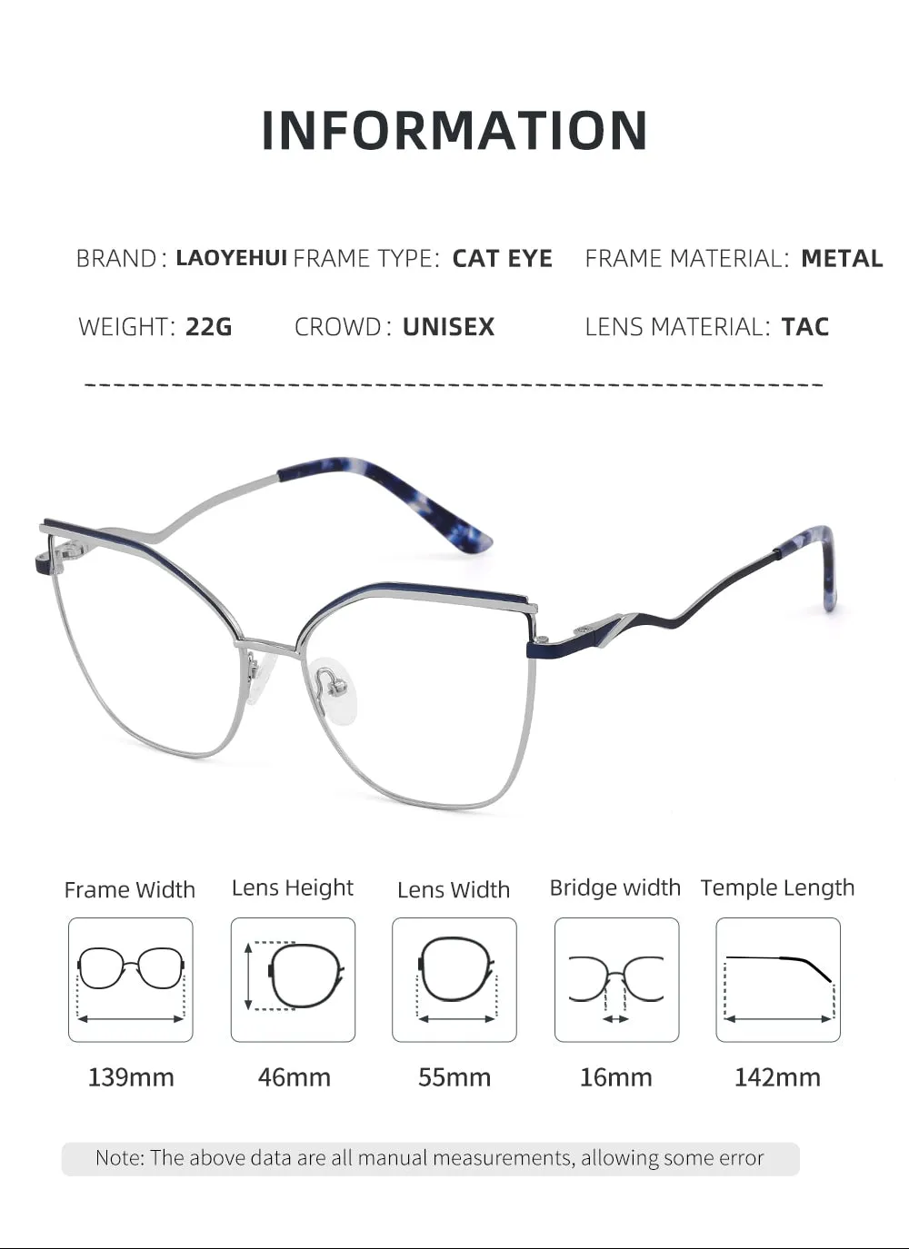 Laoyehui Women's Full Rim Square Cat Eye Alloy Presbyopic Reading Glasses Glr8455