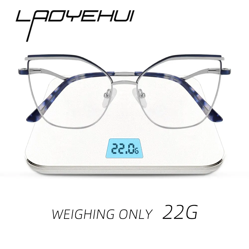 Laoyehui Women's Full Rim Square Cat Eye Alloy Presbyopic Reading Glasses Glr8455