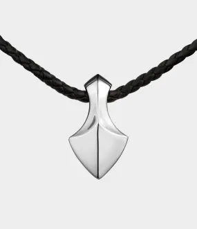 Large Arrowhead Leather Necklace / Sterling Silver / Black Woven Leather