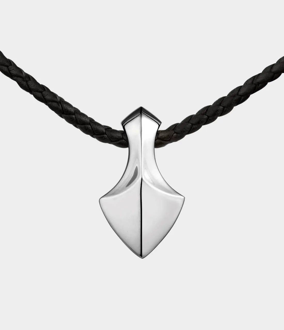 Large Arrowhead Leather Necklace / Sterling Silver / Black Woven Leather