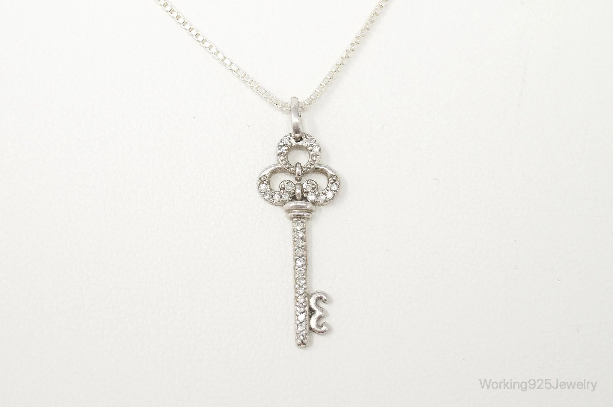 Large Designer Cubic Zirconia Key Sterling Silver Necklace