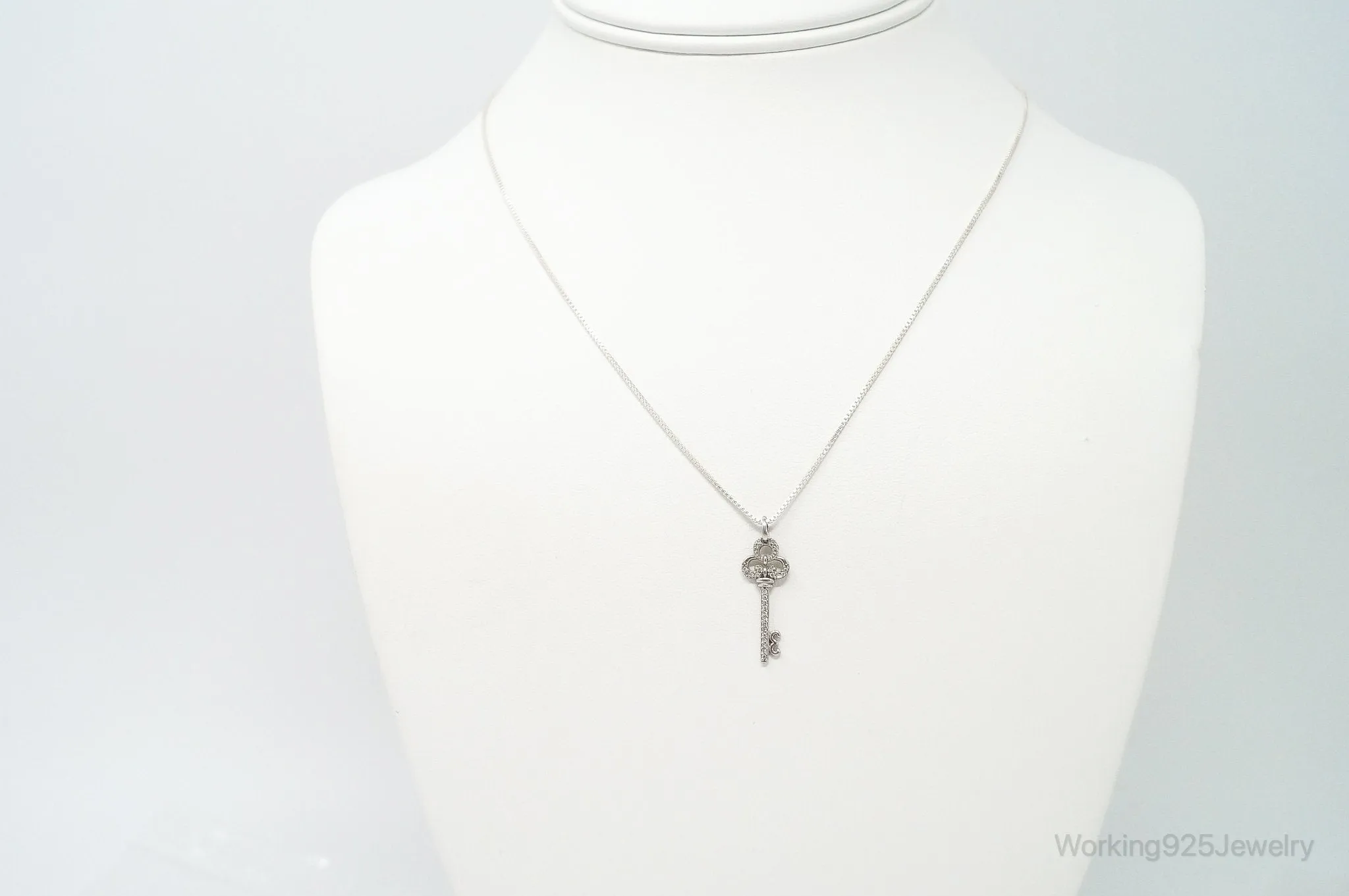 Large Designer Cubic Zirconia Key Sterling Silver Necklace