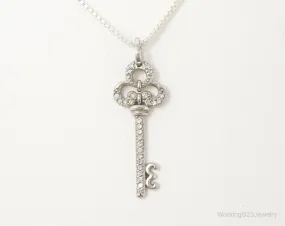Large Designer Cubic Zirconia Key Sterling Silver Necklace