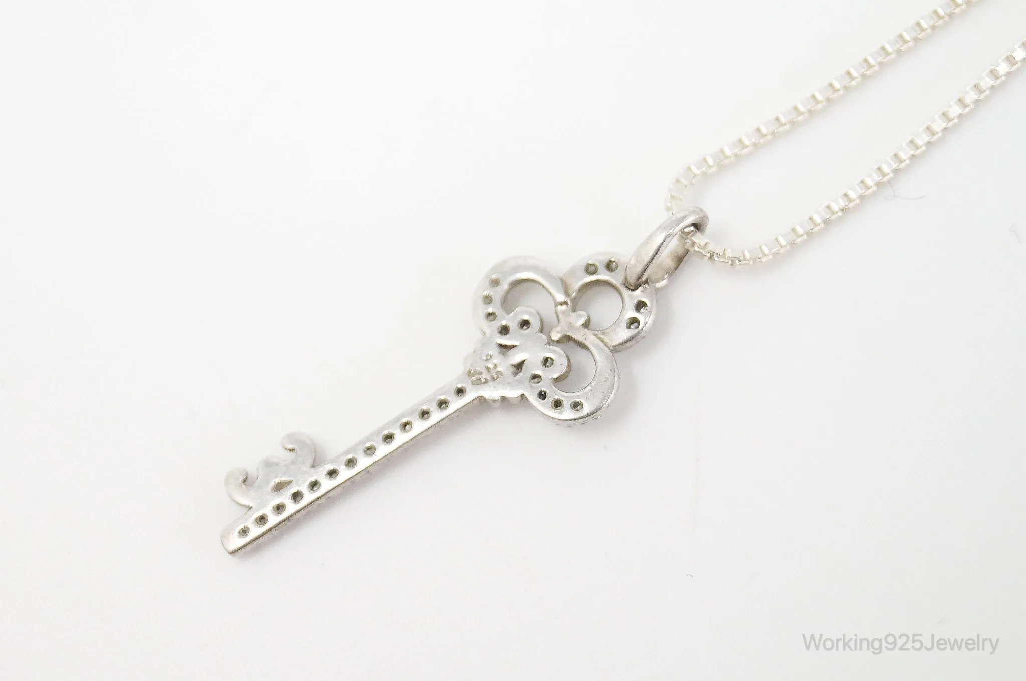 Large Designer Cubic Zirconia Key Sterling Silver Necklace