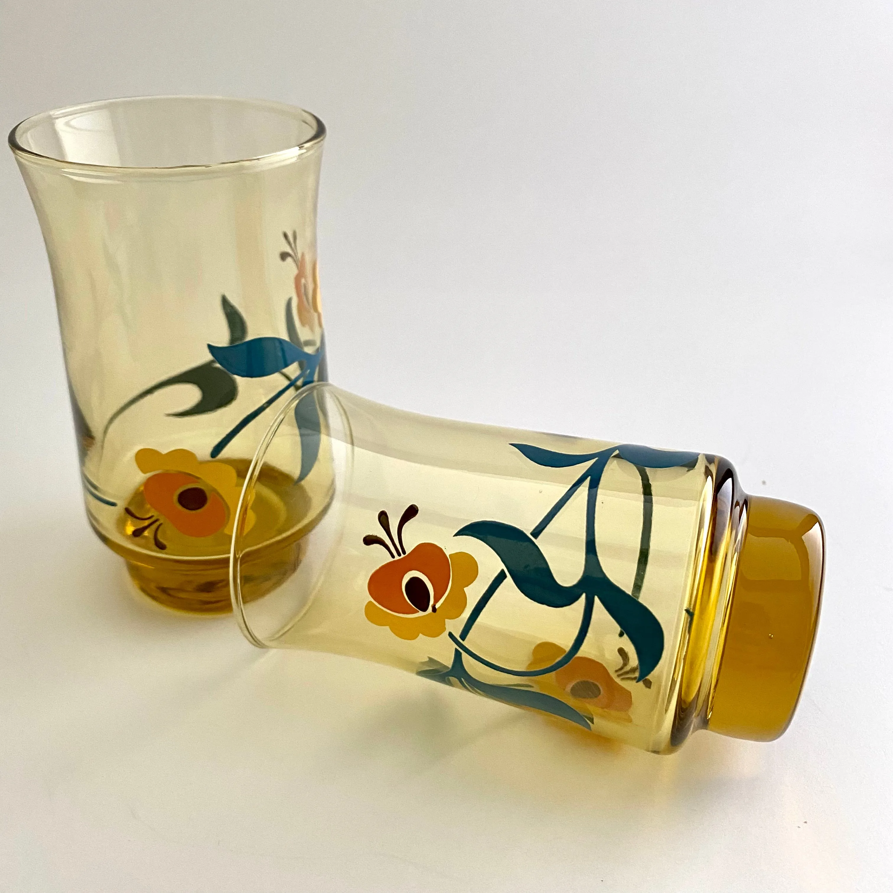 Late 70s/ Early 80s Yellow Flowered Glasses (Set of 10)