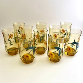 Late 70s/ Early 80s Yellow Flowered Glasses (Set of 10)