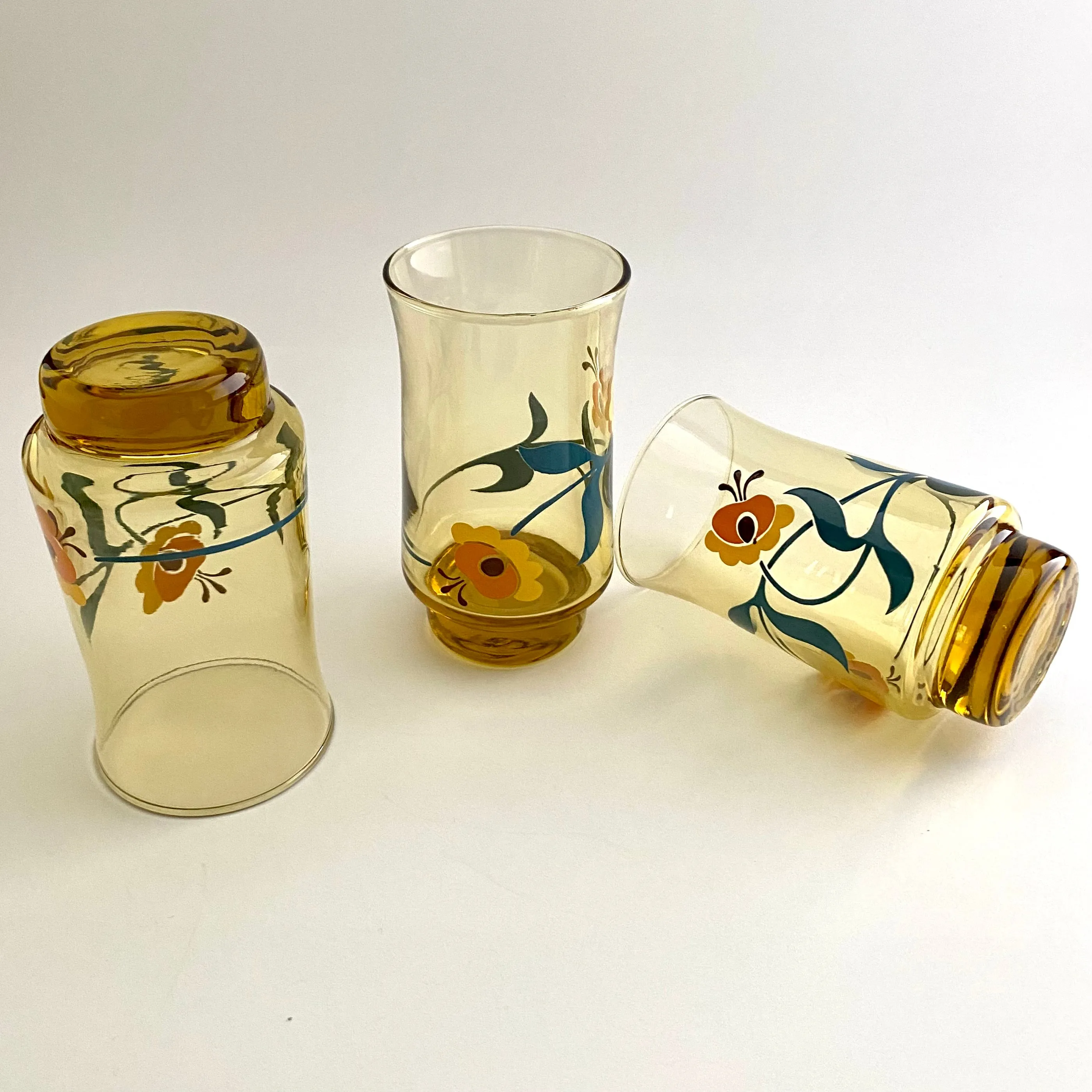 Late 70s/ Early 80s Yellow Flowered Glasses (Set of 10)