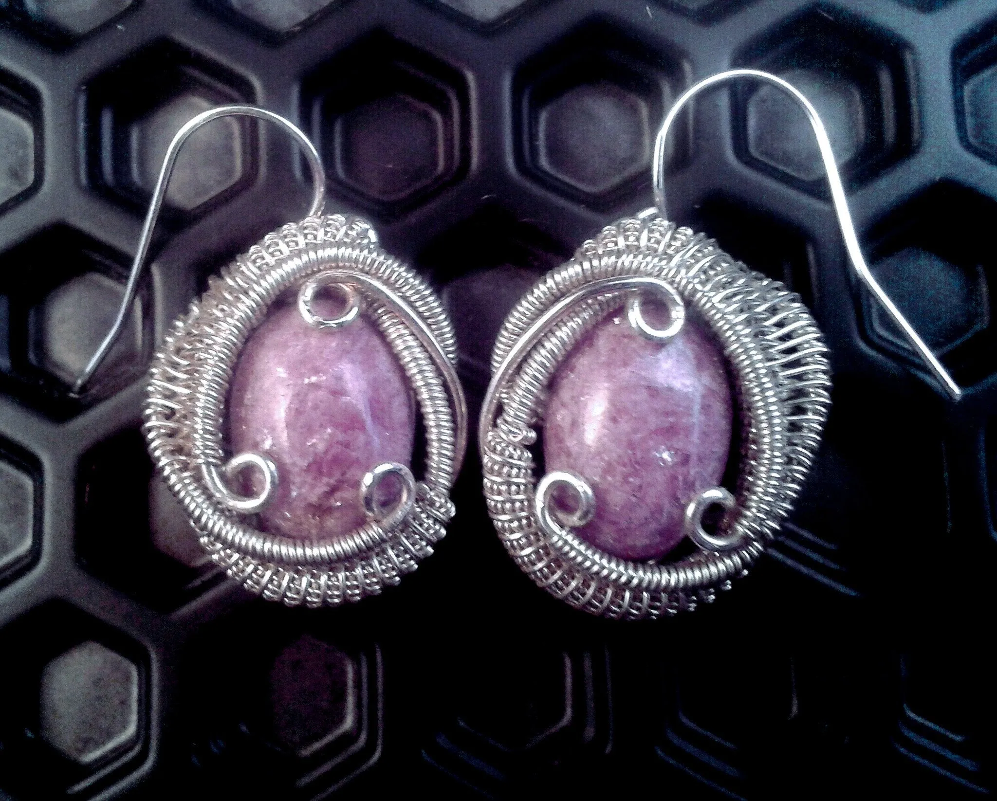 Lepidolite Wire Wrapped Silver Earrings