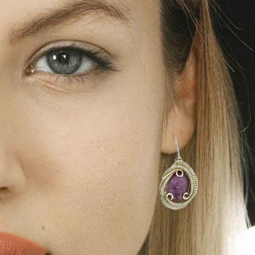 Lepidolite Wire Wrapped Silver Earrings