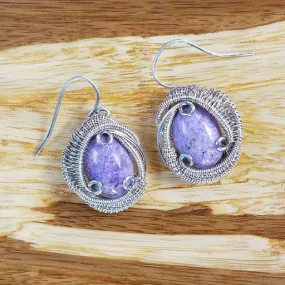 Lepidolite Wire Wrapped Silver Earrings