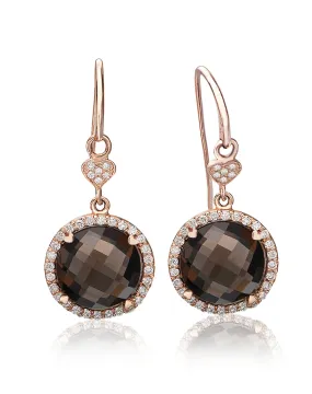 Lisa Nik 18k Rose Gold Round Smokey Quartz and Diamond Earrings