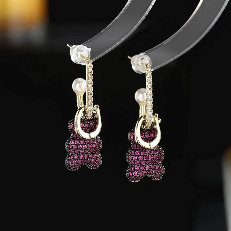 Lovely Cubic Zircon Bear Dangle Earring for Women,Crystals Girls Party,Promt Drop Earrings Jewelry Accessories LYX047