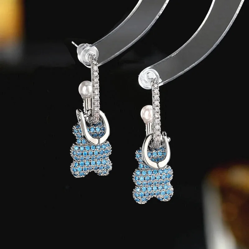 Lovely Cubic Zircon Bear Dangle Earring for Women,Crystals Girls Party,Promt Drop Earrings Jewelry Accessories LYX047