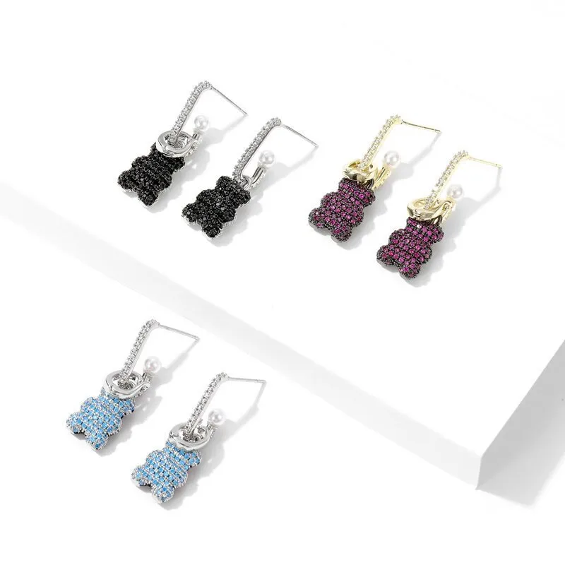 Lovely Cubic Zircon Bear Dangle Earring for Women,Crystals Girls Party,Promt Drop Earrings Jewelry Accessories LYX047