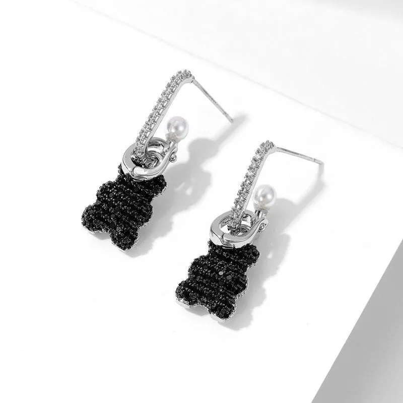 Lovely Cubic Zircon Bear Dangle Earring for Women,Crystals Girls Party,Promt Drop Earrings Jewelry Accessories LYX047