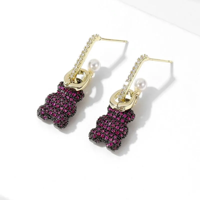 Lovely Cubic Zircon Bear Dangle Earring for Women,Crystals Girls Party,Promt Drop Earrings Jewelry Accessories LYX047