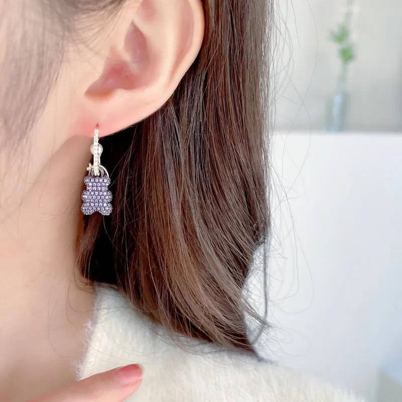 Lovely Cubic Zircon Bear Dangle Earring for Women,Crystals Girls Party,Promt Drop Earrings Jewelry Accessories LYX047