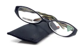 Lucky, (Premium) Reading Glasses, High End Readers  1.25  1.50  1.75 ..  3 Cat Eye. Bamboo Temple. (Black) Optical Frames NY Fifth Avenue.
