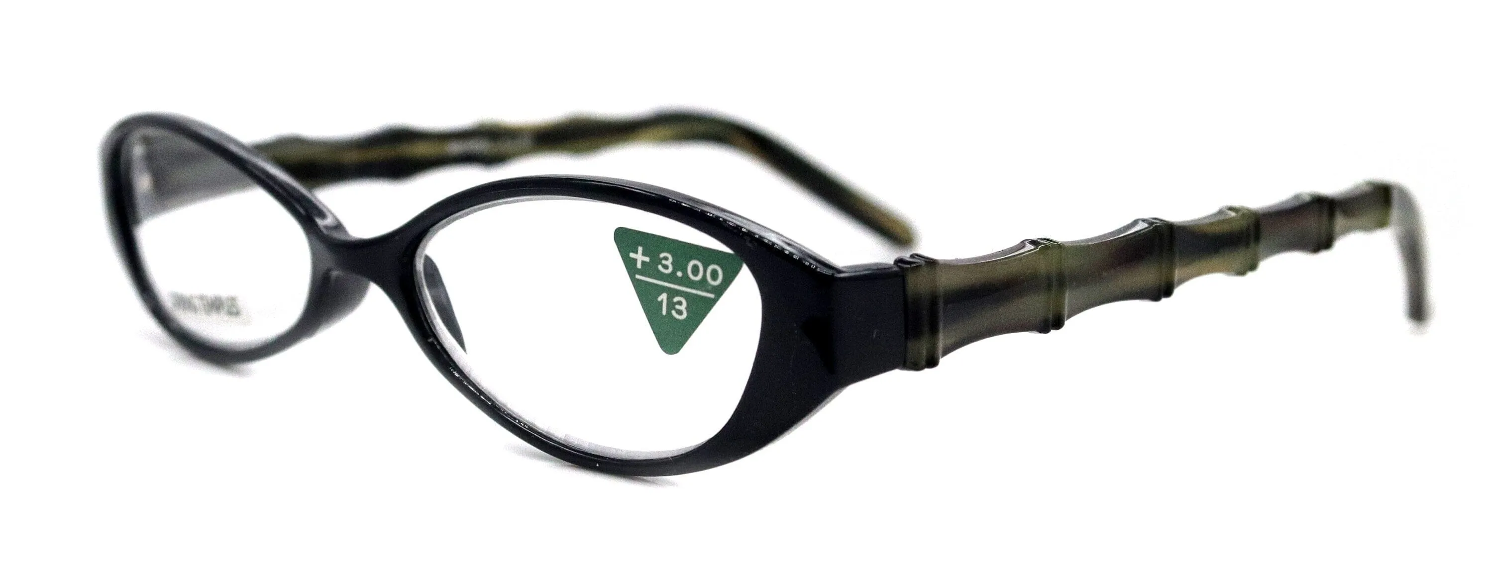 Lucky, (Premium) Reading Glasses, High End Readers  1.25  1.50  1.75 ..  3 Cat Eye. Bamboo Temple. (Black) Optical Frames NY Fifth Avenue.