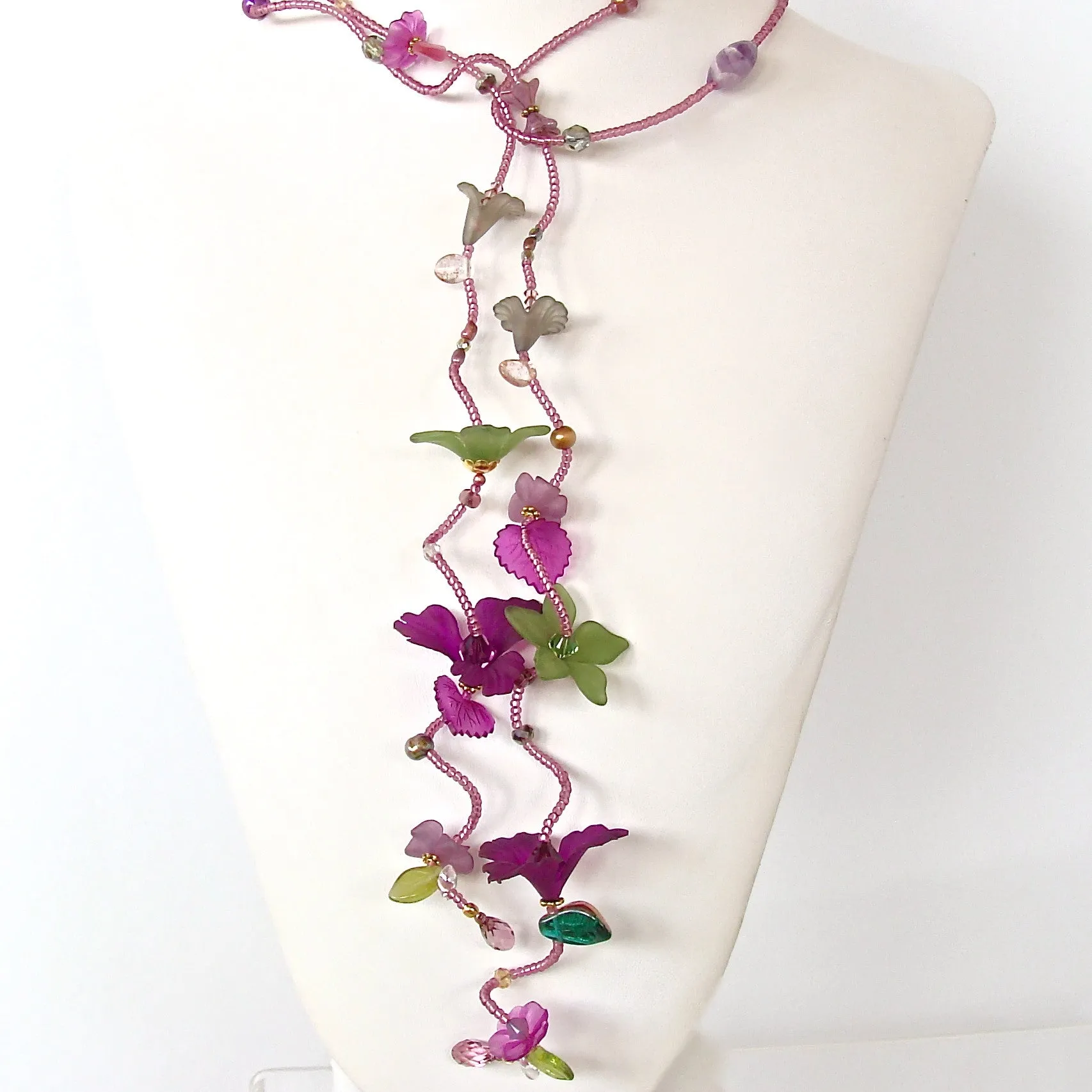 Lush: Green and Purple Flower Necklace