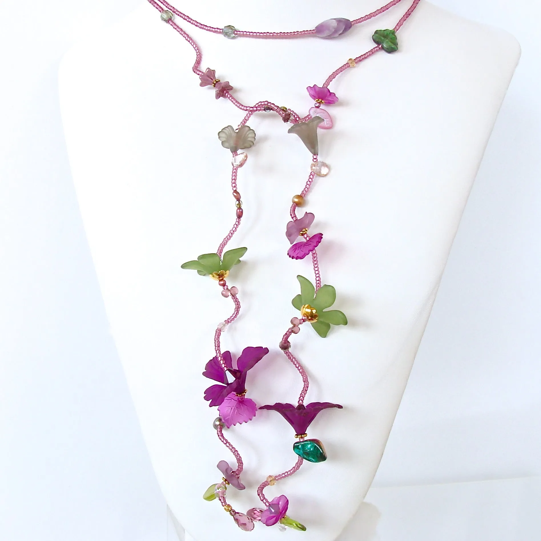 Lush: Green and Purple Flower Necklace