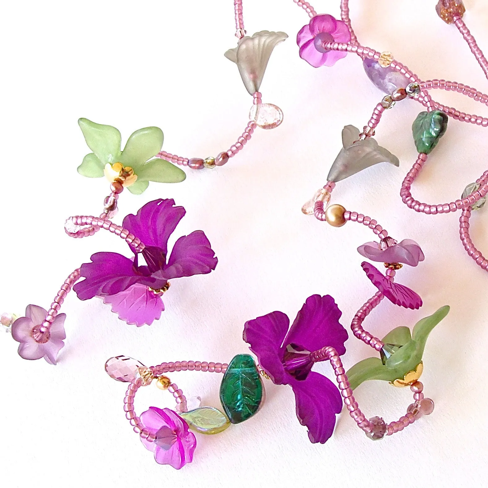 Lush: Green and Purple Flower Necklace