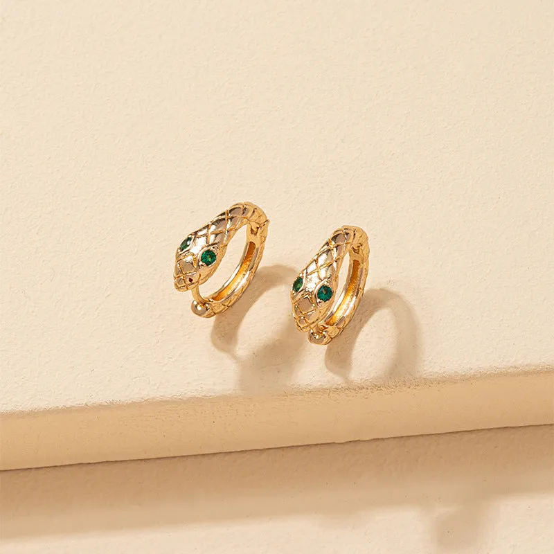 Luxurious Vienna Verve Metal Snake Earrings with Zircon Detail