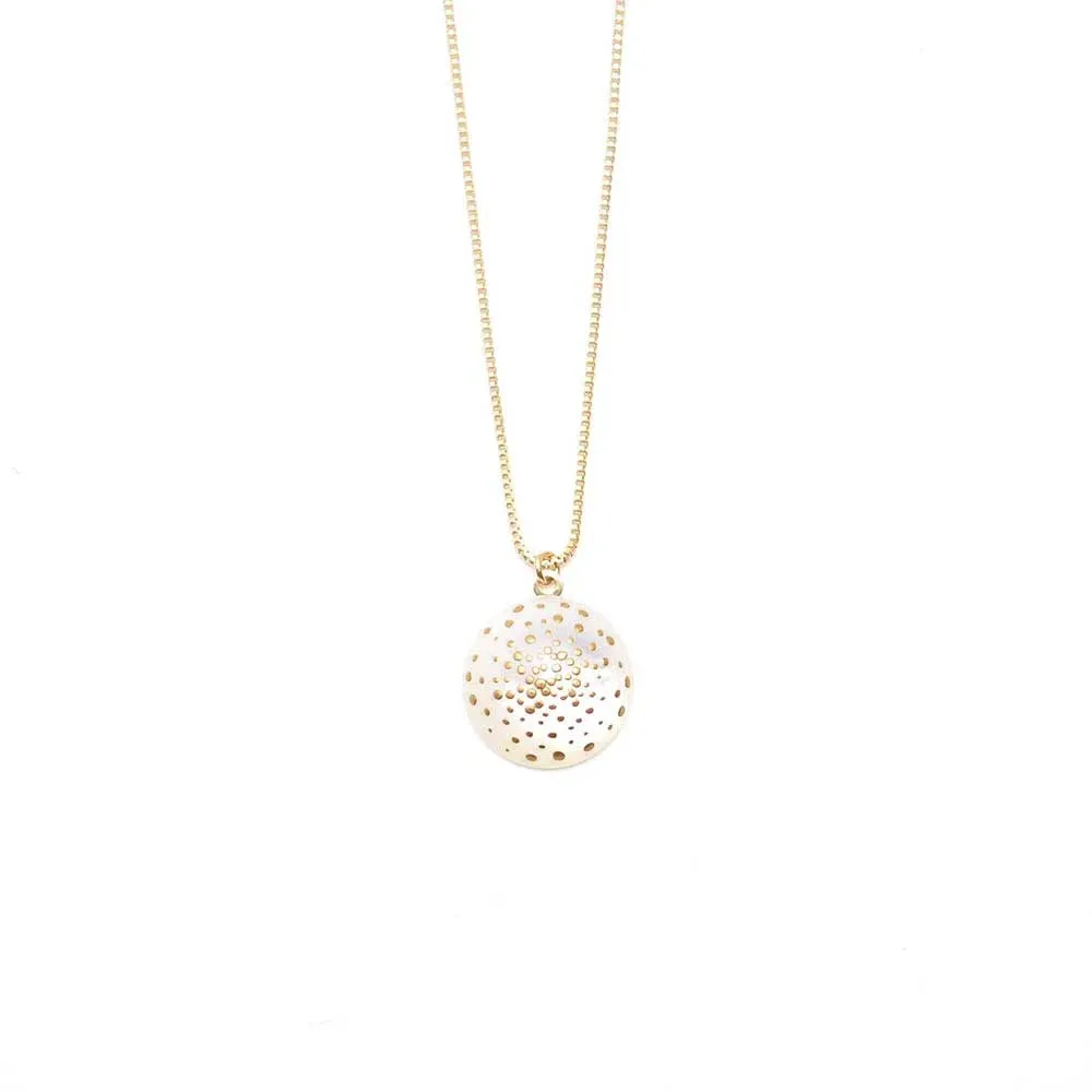 Maki-e Urushi Lacquer Pendant Necklace - White South Sea Pearl Shell / Dot Pattern -, Traditional Japanese Urushi Lacquer Jewelry