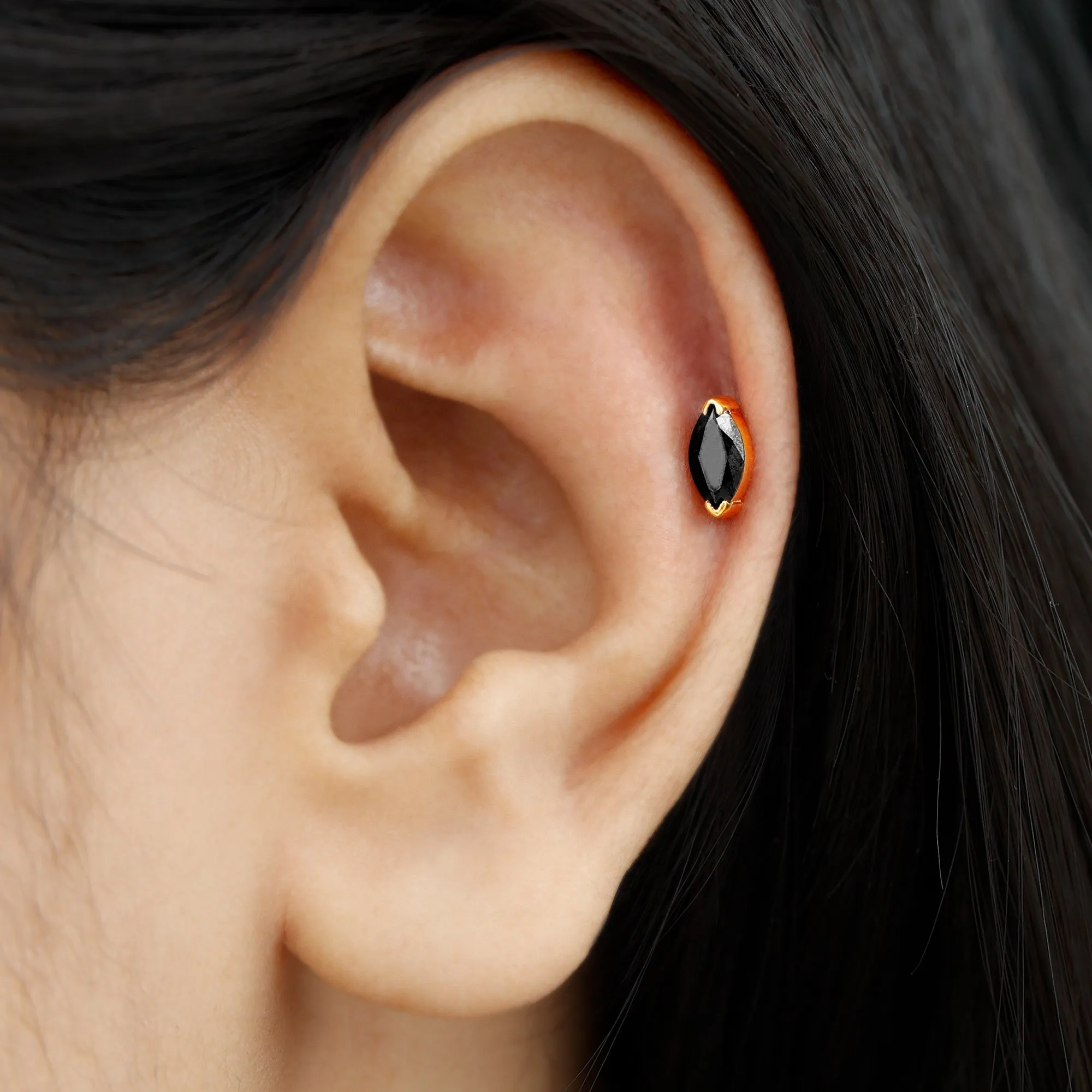 Marquise Black Onyx Solitaire Conch Earring
