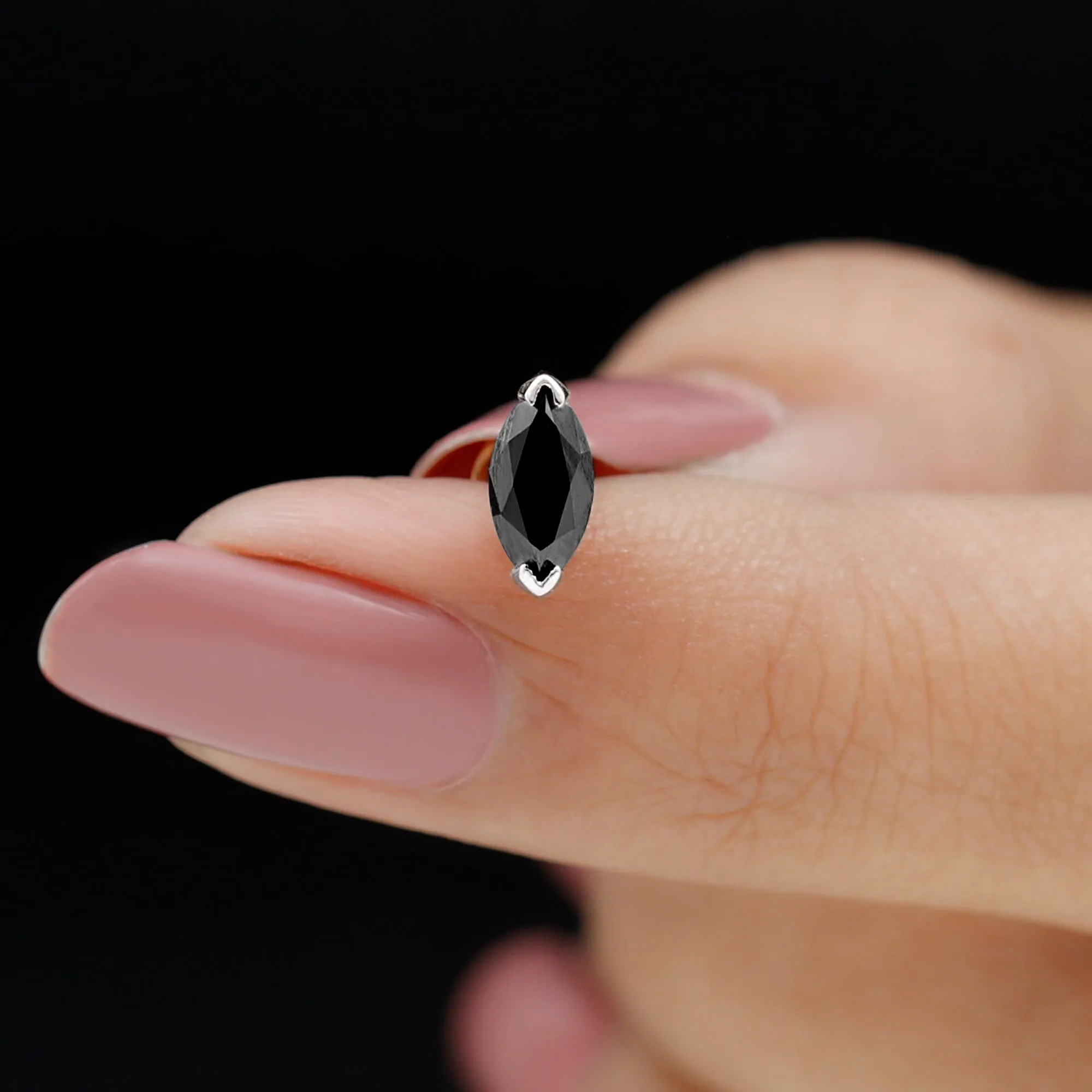 Marquise Black Onyx Solitaire Conch Earring