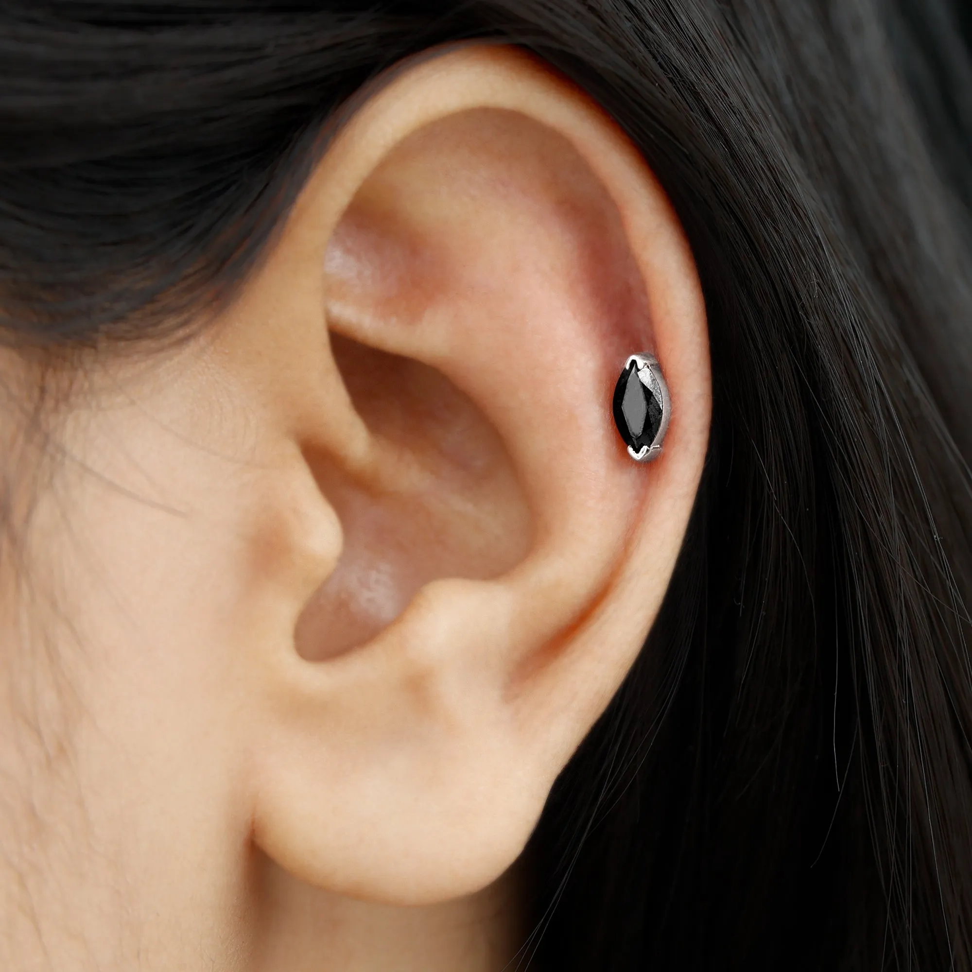 Marquise Black Onyx Solitaire Conch Earring