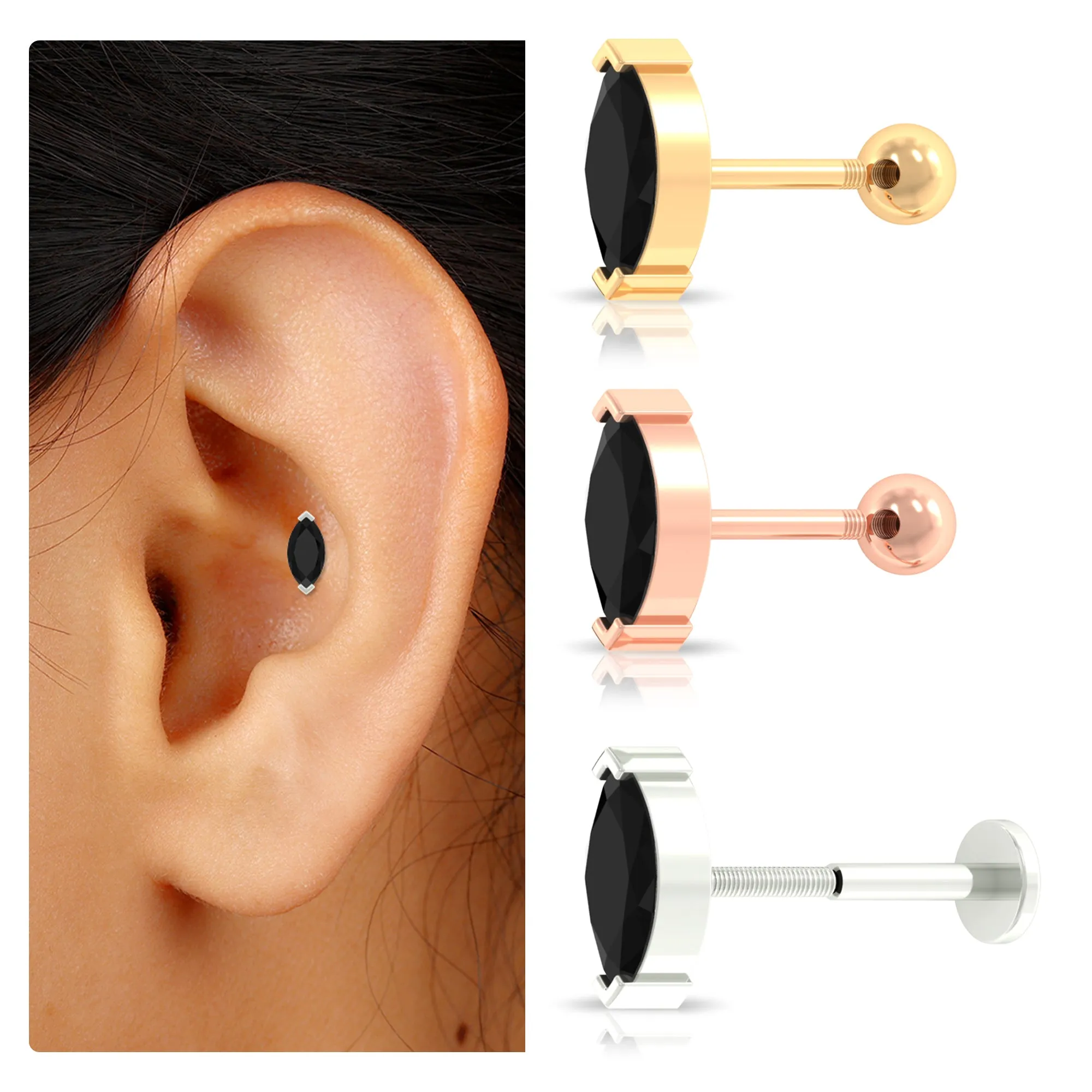 Marquise Black Onyx Solitaire Conch Earring
